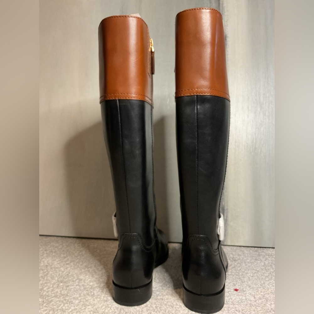 Lauren Ralph Lauren Berdie Leather Riding Boots – Black/Tan - Size 6 WIDE CALF - Picture 4 of 16